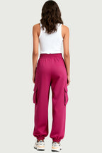 Bright Style Multi-Pocket Cuffed Wide-Leg Women's Sports Pants