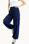 Multi-Pocket Cuffed High-Waist Drawstring Commuter Women's Sports Pants