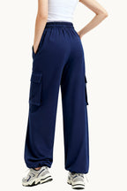 Multi-Pocket Cuffed High-Waist Drawstring Commuter Women's Sports Pants