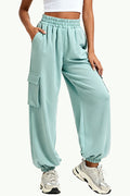 Multi-Pocket Cuffed Design High-Waist Drawstring Loose Women's Sports Pants