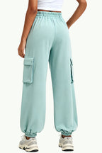 Multi-Pocket Cuffed Design High-Waist Drawstring Loose Women's Sports Pants