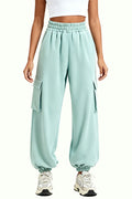 Multi-Pocket Cuffed Wide-Leg High-Waist Drawstring Women's Sports Pants