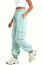 Multi-Pocket Cuffed Wide-Leg High-Waist Drawstring Women's Sports Pants