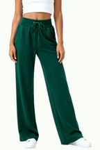 Women's Solid Color Elastic Waist Wide-Leg Comfortable Sports Pants