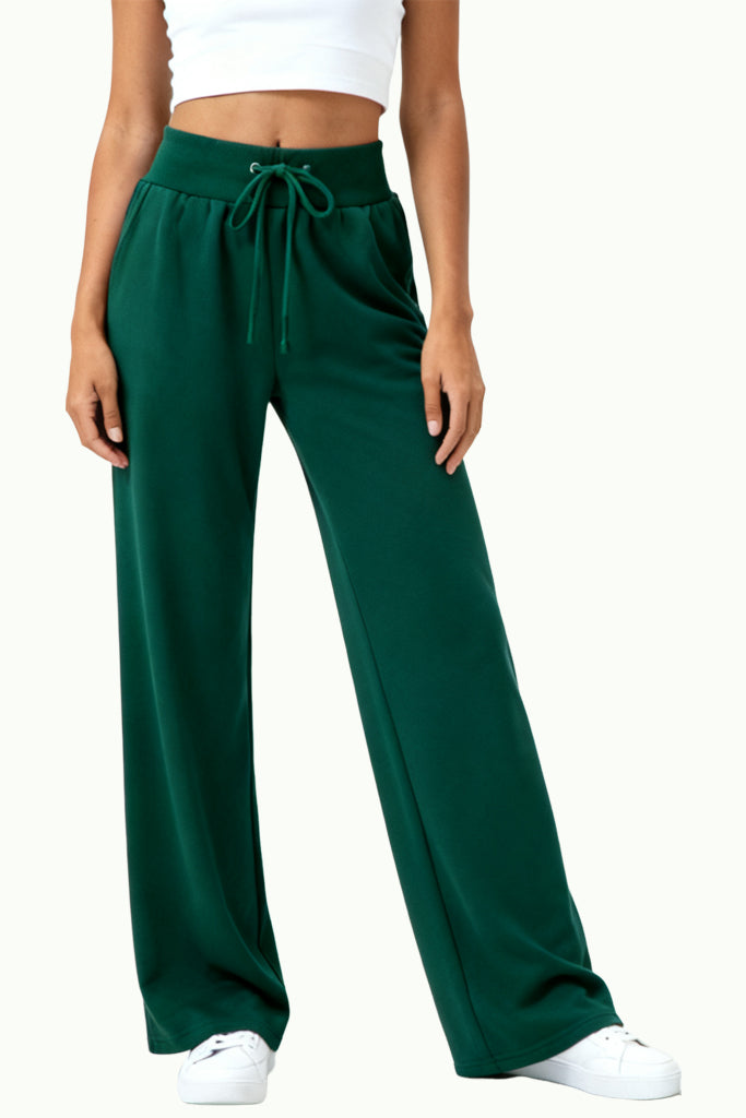 Women's Solid Color Elastic Waist Wide-Leg Comfortable Sports Pants
