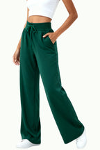 Women's Solid Color Elastic Waist Wide-Leg Comfortable Sports Pants