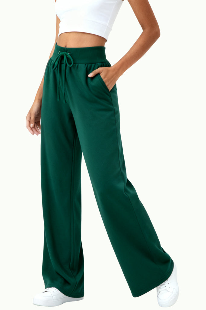 Women's Solid Color Elastic Waist Wide-Leg Comfortable Sports Pants