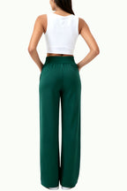 Women's Solid Color Elastic Waist Wide-Leg Comfortable Sports Pants