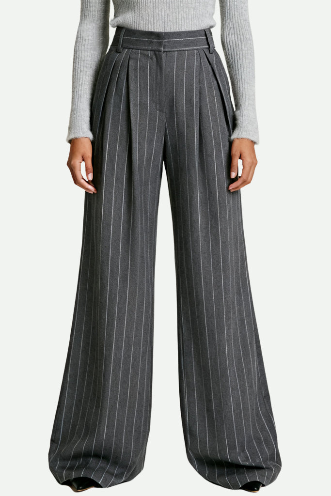 Women's Classic Stripe High-Waist Wide-Leg Sleek Cut Trousers