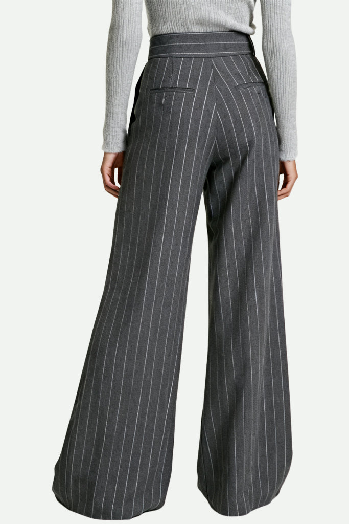 Women's Classic Stripe High-Waist Wide-Leg Sleek Cut Trousers