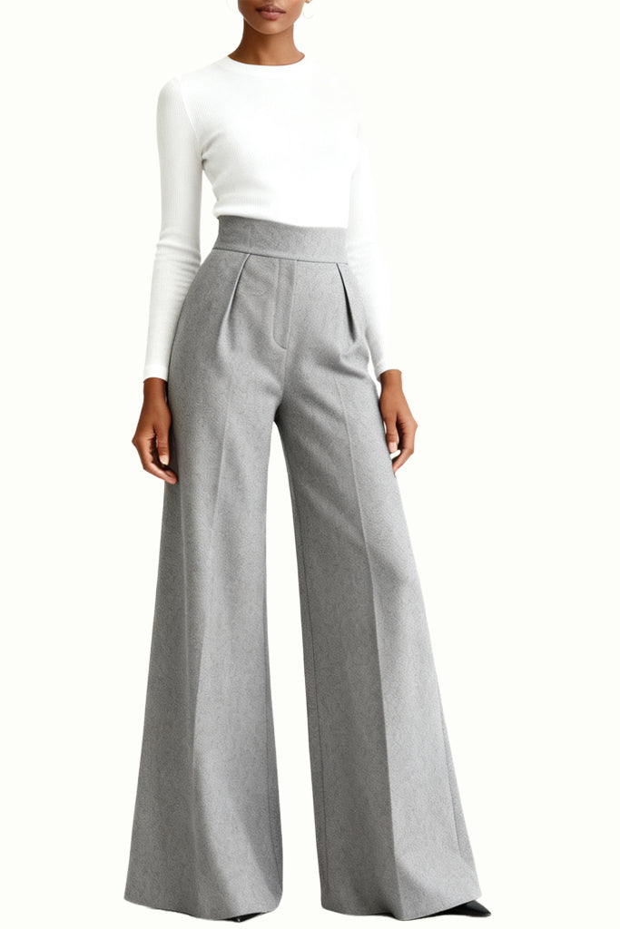 Women's Structured Finish High-Waist Wide-Leg Fashion Trousers