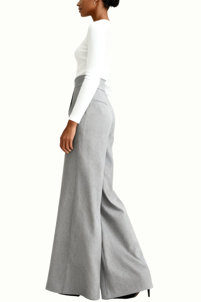 Women's Structured Finish High-Waist Wide-Leg Fashion Trousers