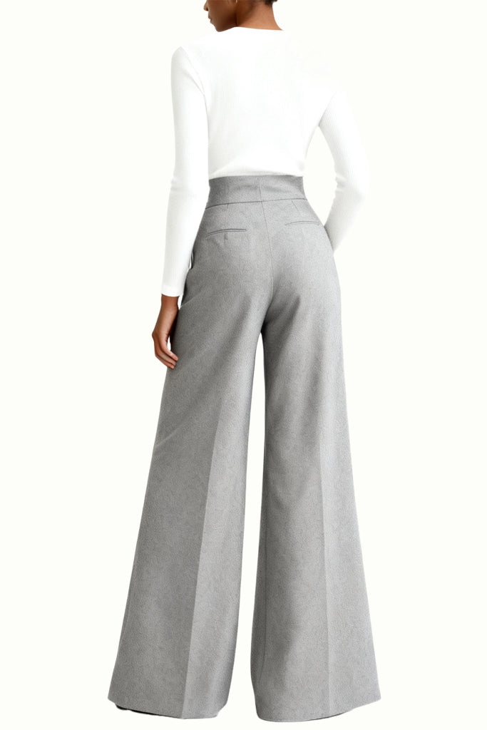 Women's Structured Finish High-Waist Wide-Leg Fashion Trousers