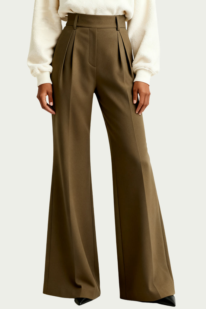 Women's Retro Style High-Waist Wide-Leg Structured Fit Trousers