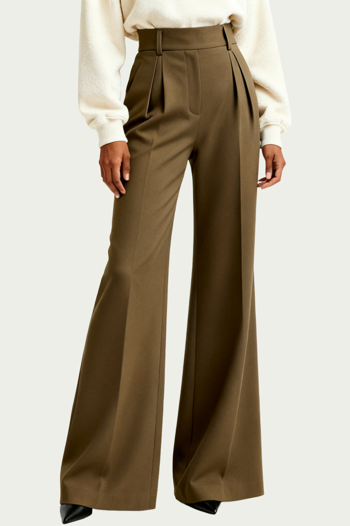 Women's Retro Style High-Waist Wide-Leg Structured Fit Trousers