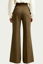 Women's Retro Style High-Waist Wide-Leg Structured Fit Trousers