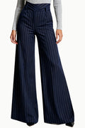 Women's Vertical Stripe High-Waist Wide-Leg Sleek Silhouette Trousers