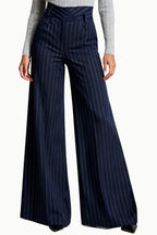 Women's Vertical Stripe High-Waist Wide-Leg Sleek Silhouette Trousers