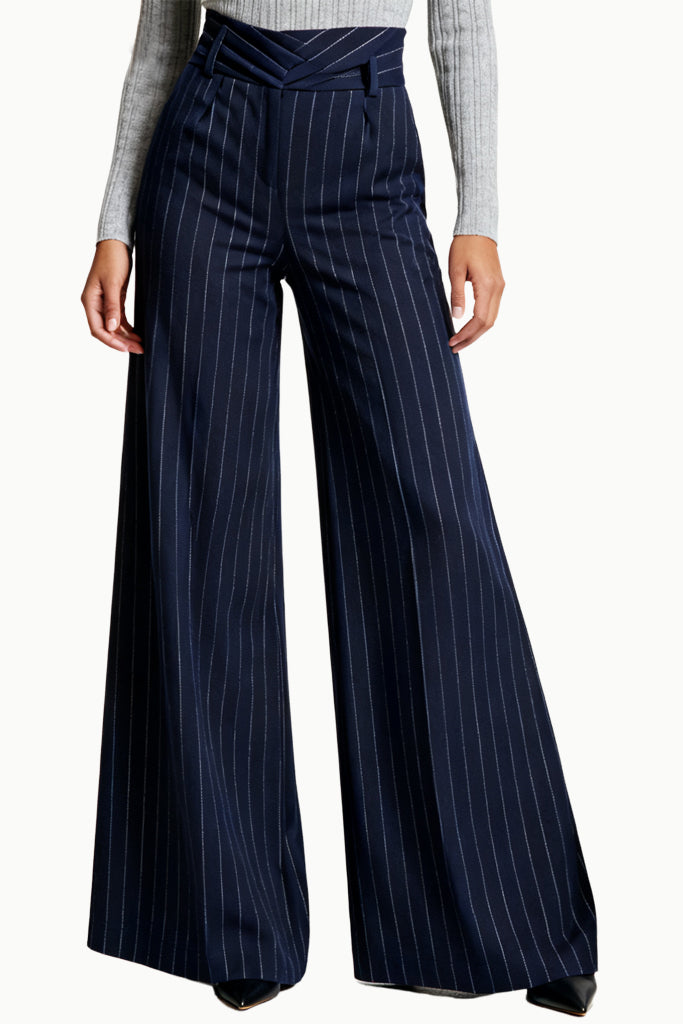 Women's Vertical Stripe High-Waist Wide-Leg Sleek Silhouette Trousers