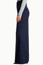 Women's Vertical Stripe High-Waist Wide-Leg Sleek Silhouette Trousers