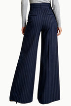 Women's Vertical Stripe High-Waist Wide-Leg Sleek Silhouette Trousers