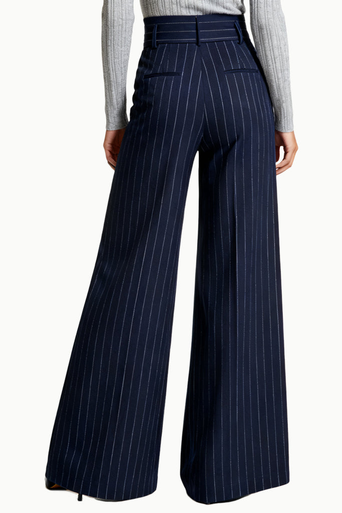 Women's Vertical Stripe High-Waist Wide-Leg Sleek Silhouette Trousers