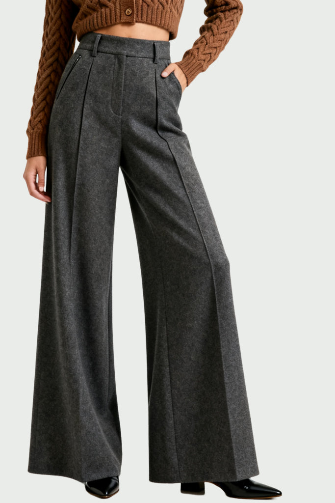 Women's Structured Texture High-Waist Wide-Leg Fashion Trousers