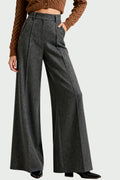 Women's Structured Texture High-Waist Wide-Leg Fashion Trousers