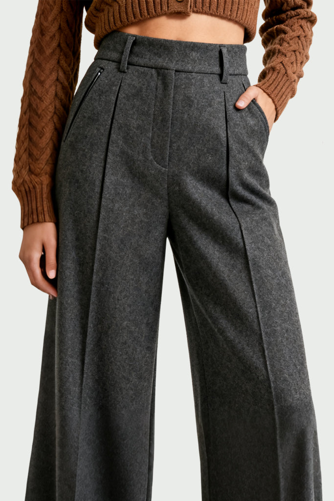 Women's Structured Texture High-Waist Wide-Leg Fashion Trousers