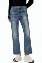 Low-rise Non-stretch Loose Sandblasted Cotton Jeans