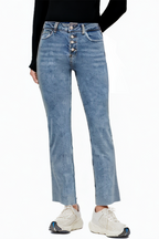 Women's Sexy Denim Skinny Blue Button Fly Jeans
