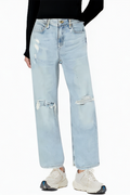 Distressed Washed Casual Straight Blue Ankle Length Luxury Jeans