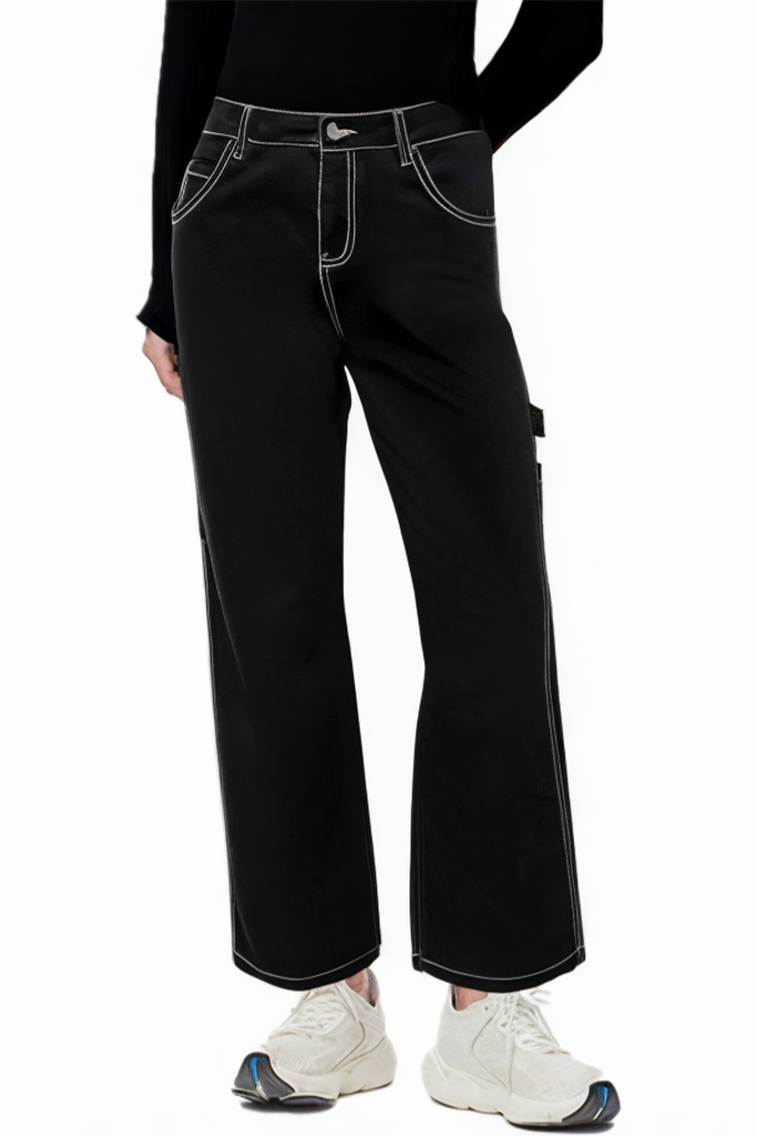 Black Loose Stretch Pants Ripped Jeans for Women