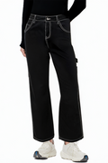 Black Loose Stretch Pants Ripped Jeans for Women