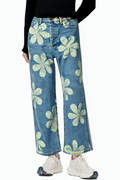 Blue Flower Print High Quality Women's Jeans