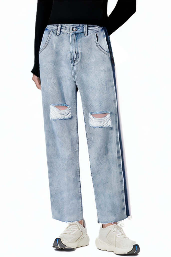 Loose-fitting Ripped Colorblock Oversized Vintage Jeans
