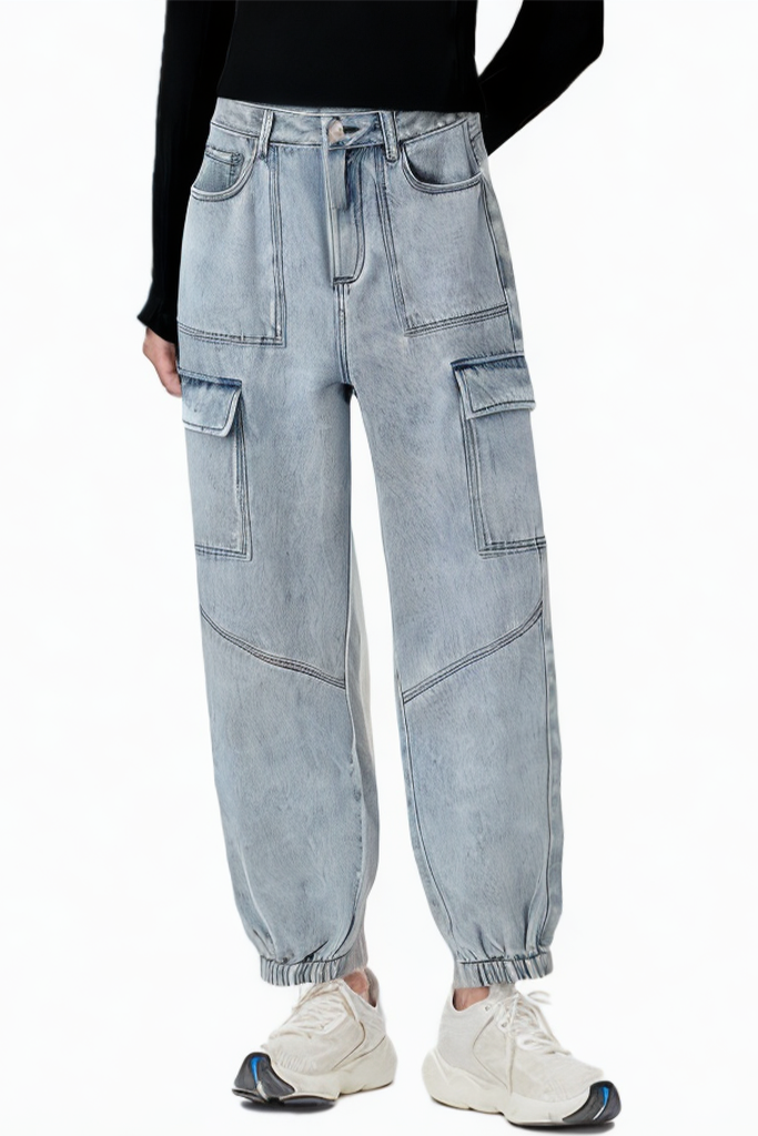 Loose Denim Blue High Waist Pencil Jeans
