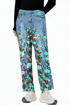 Blue Statement Jeans With Floral Embroidery