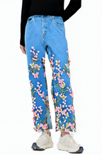 Butterfly Embroidery Patchwork All-match Fresh Jeans