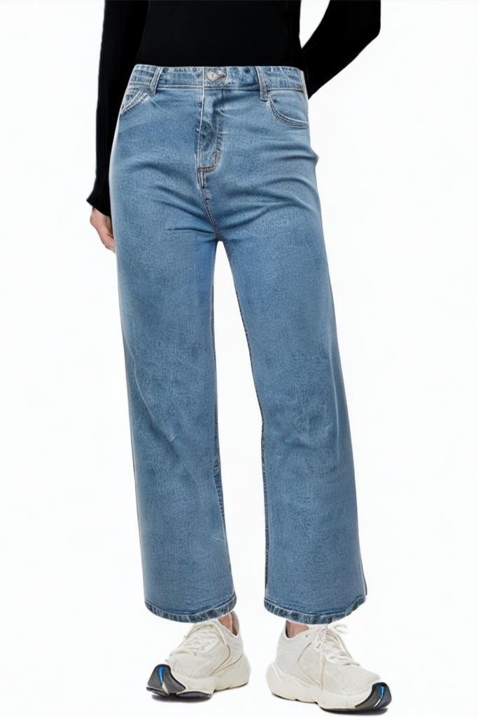 High Waist Loose Dark Washed Straight Breathable Trousers