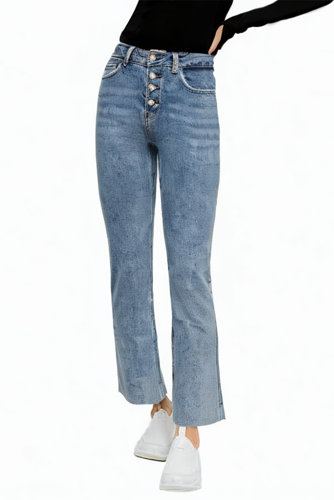 Women's Sexy Denim Skinny Blue Button Fly Jeans