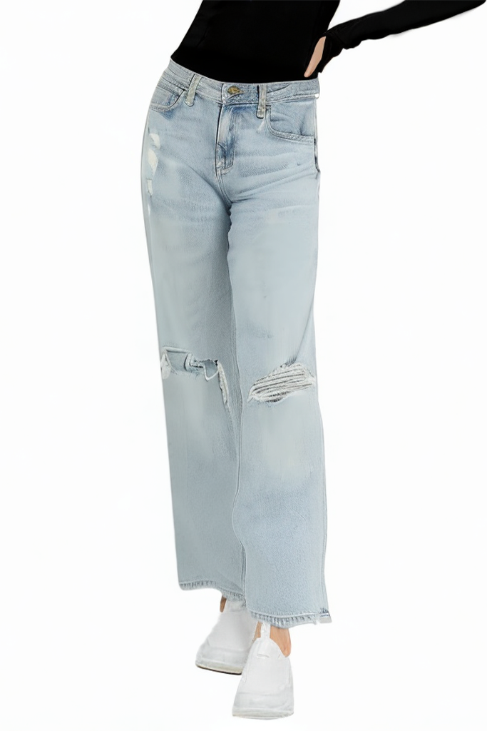 Distressed Washed Casual Straight Blue Ankle Length Luxury Jeans