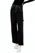 Black Loose Stretch Pants Ripped Jeans for Women
