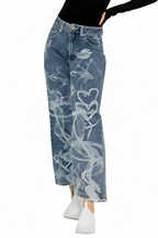 Popular Smoke Print Cotton High Waist Straight Jeans