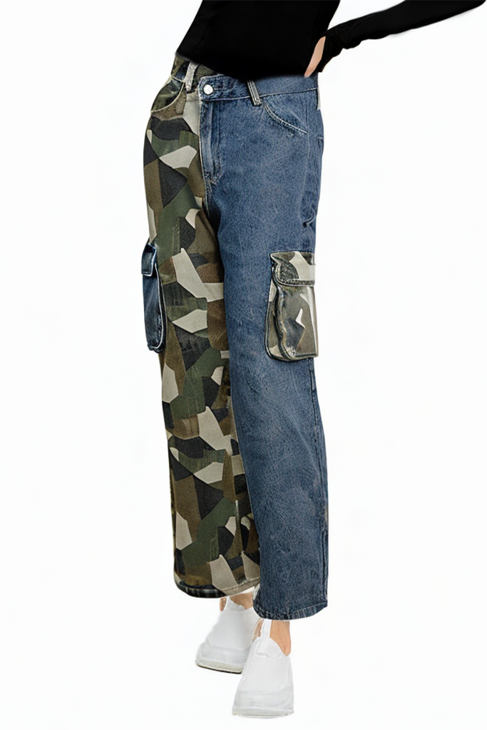 Women's Fashion High Waist Elastic Pocket Camouflage Jeans