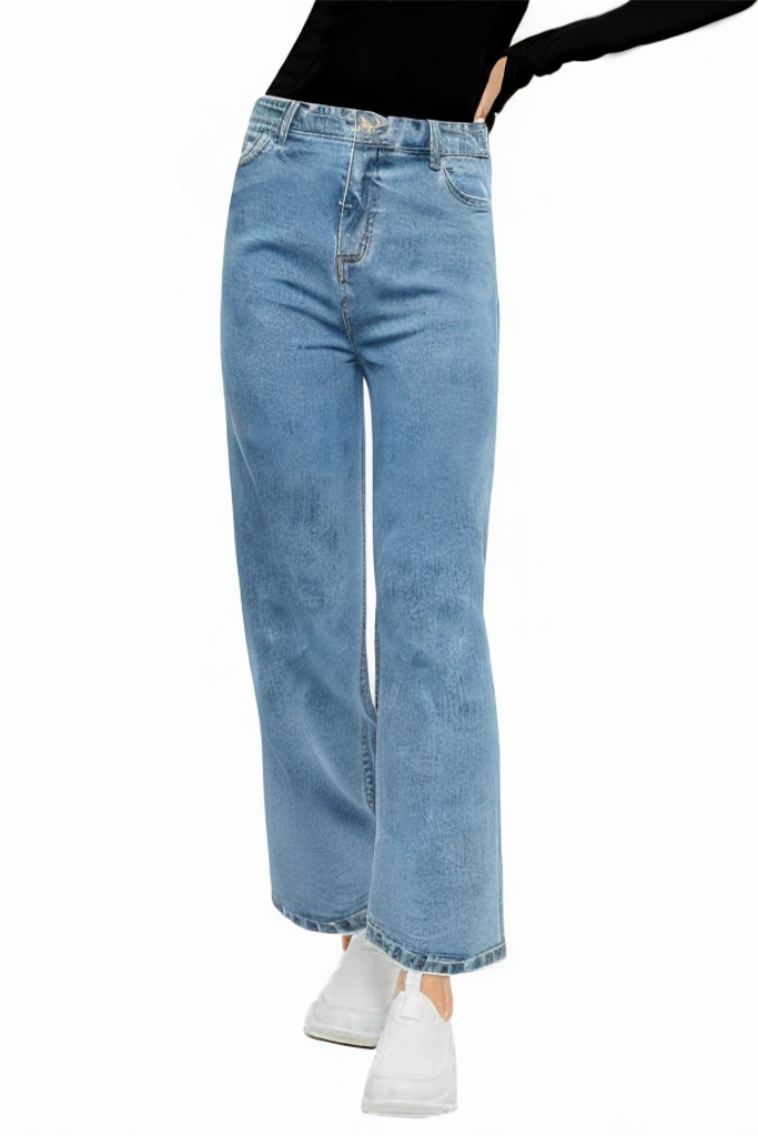 High Waist Loose Dark Washed Straight Breathable Trousers