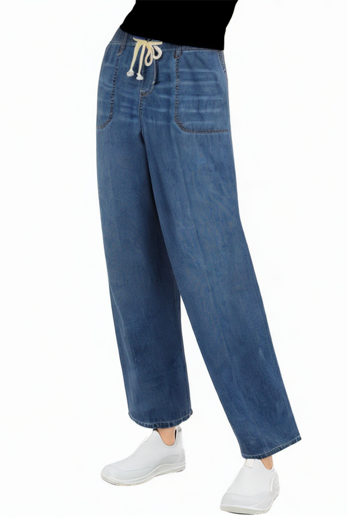 Wide-leg Premium Washed Loose Breathable Lace-up Jeans