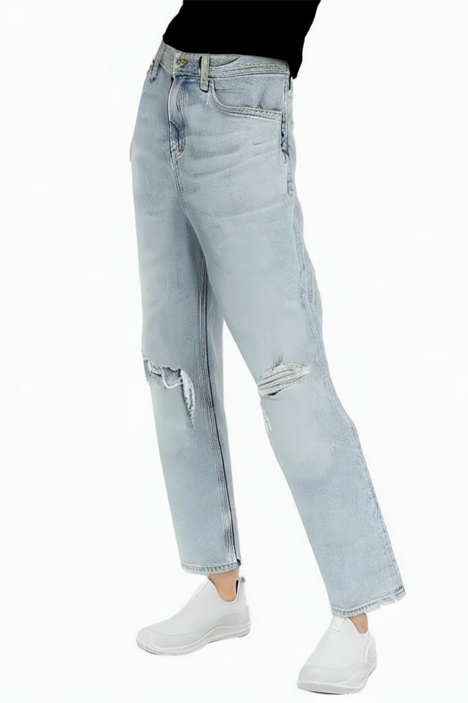 Distressed Washed Casual Straight Blue Ankle Length Luxury Jeans
