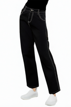Black Loose Stretch Pants Ripped Jeans for Women