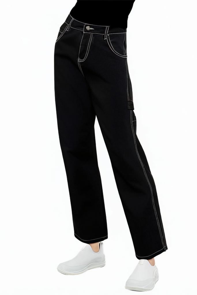 Black Loose Stretch Pants Ripped Jeans for Women